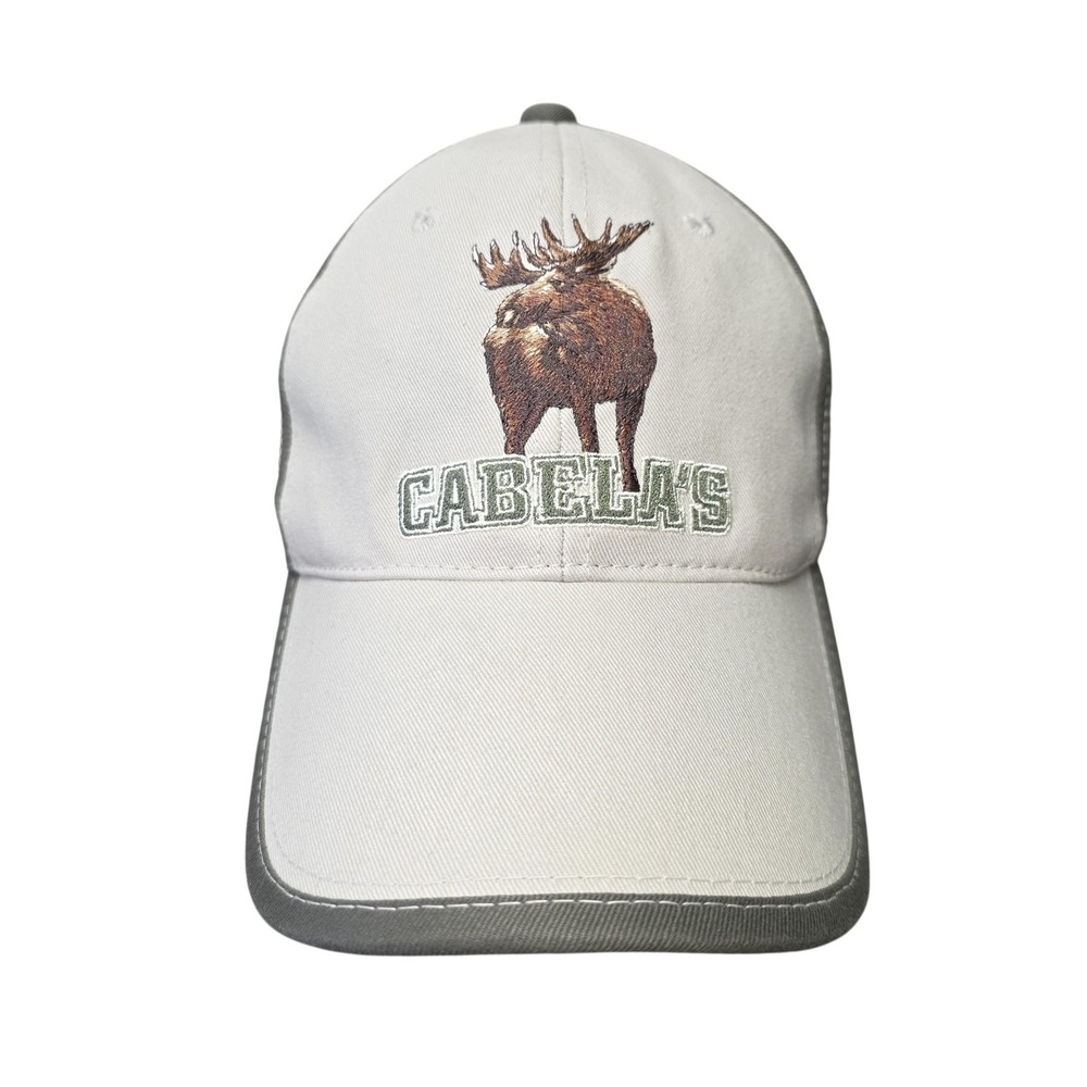 Cabela's Hat Cap Strap Back Mens One Size Beige Green Moose Embroidered Hunting